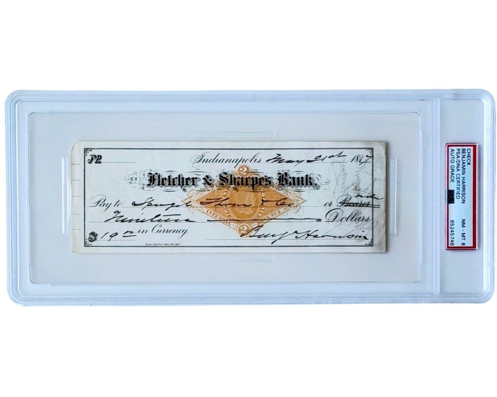 President Benjamin Harrison Signed Check PSA 8 Auto - Paying off Interest!