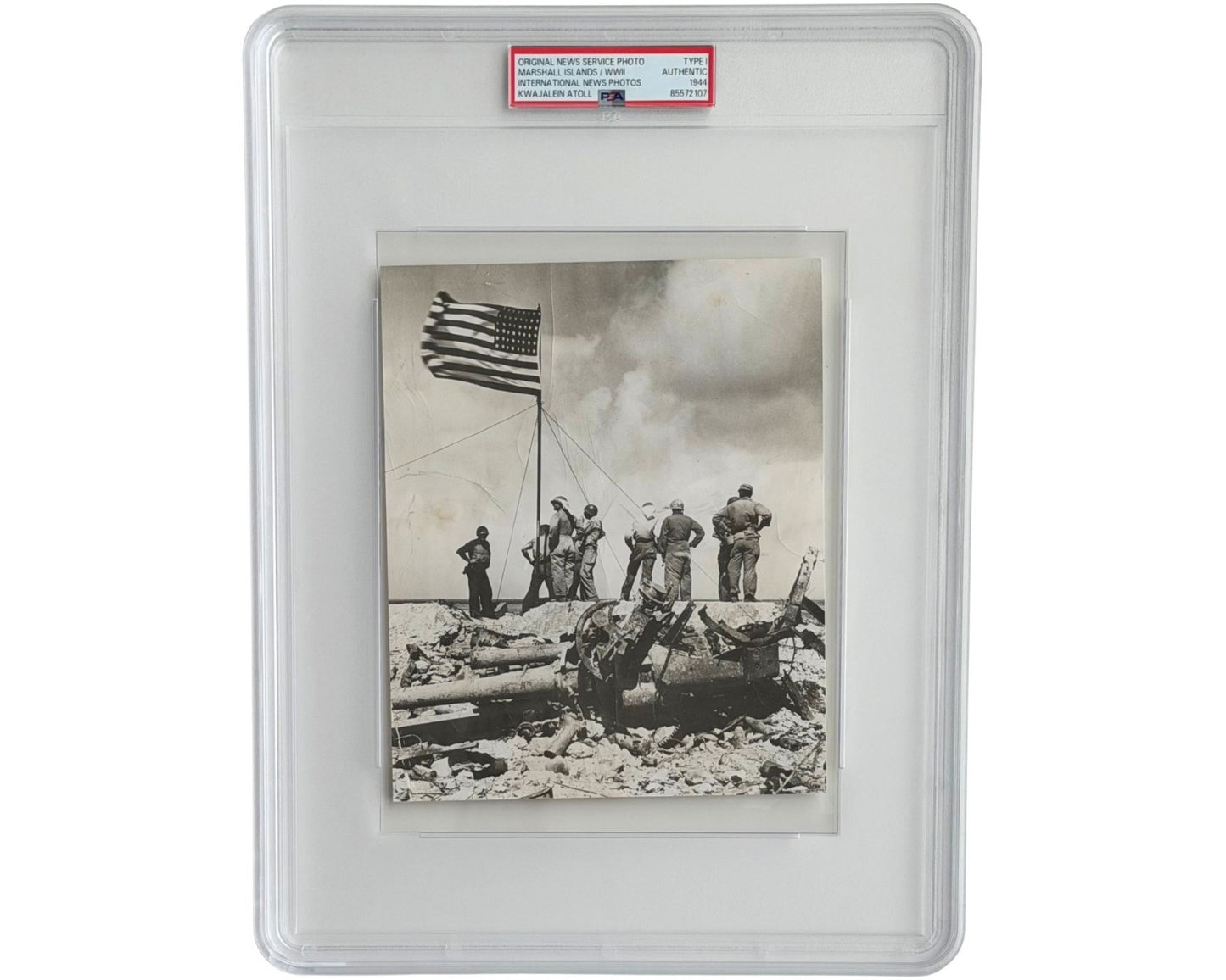WWII: U.S. Troops Raising Flag on Kwajalein Atoll, Marshall Islands PSA Type 1