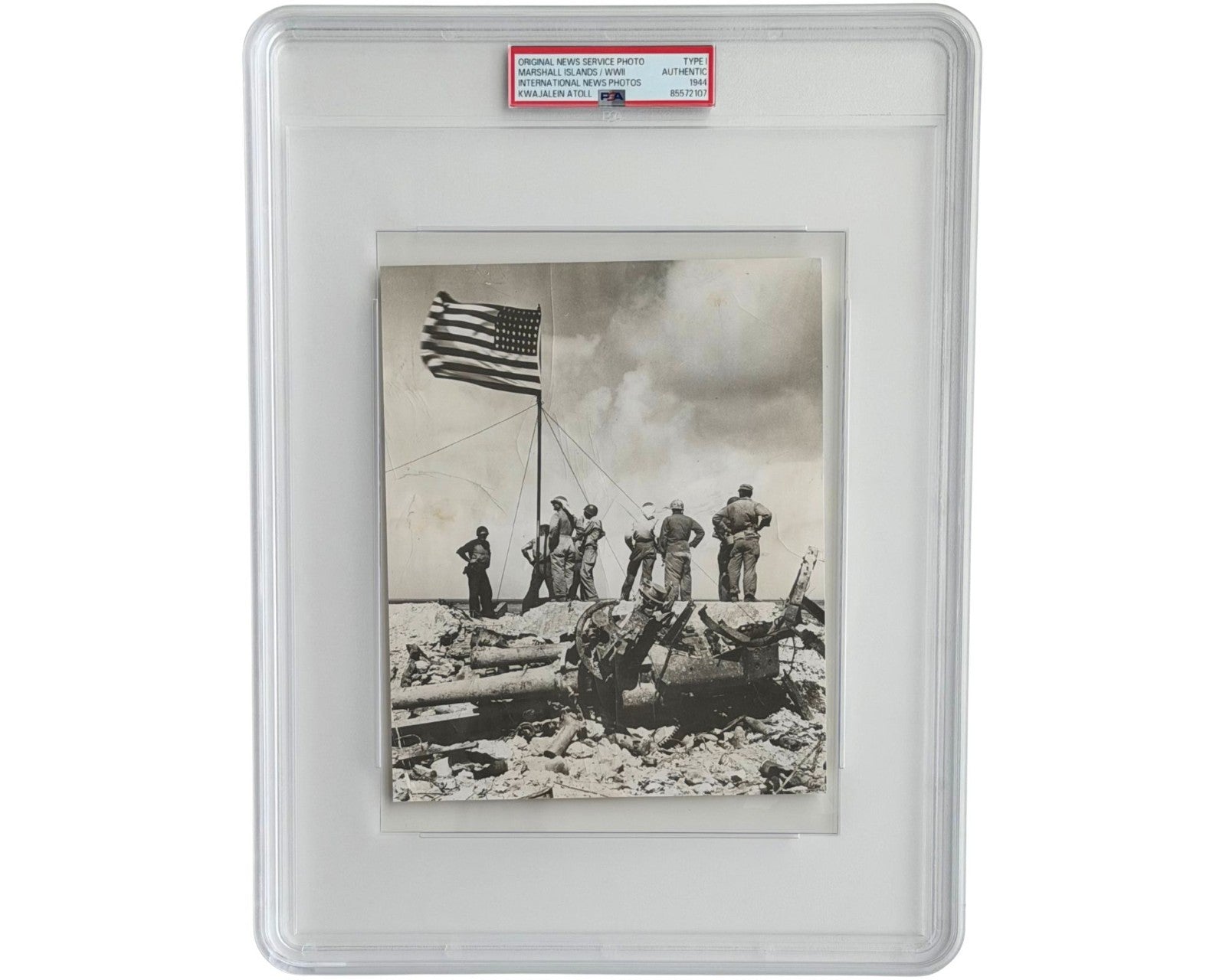 WWII: U.S. Troops Raising Flag on Kwajalein Atoll, Marshall Islands PSA Type 1