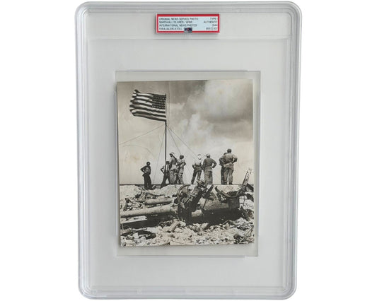 WWII: U.S. Troops Raising Flag on Kwajalein Atoll, Marshall Islands PSA Type 1