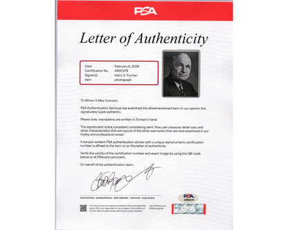 President Harry Truman Gorgeous Signed Photograph PSA Auto