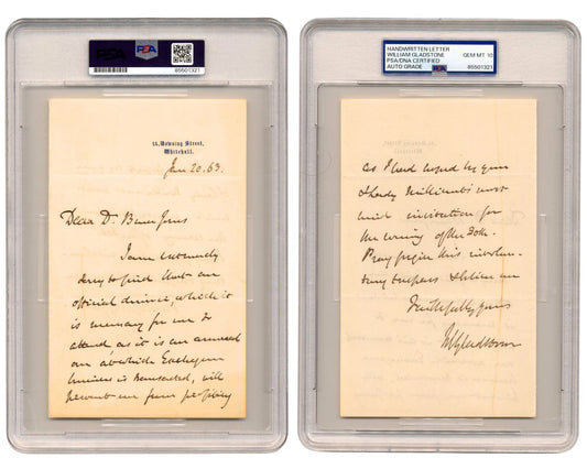British Prime Minister William Ewart Gladstone Signed Letter PSA Gem Mint 10