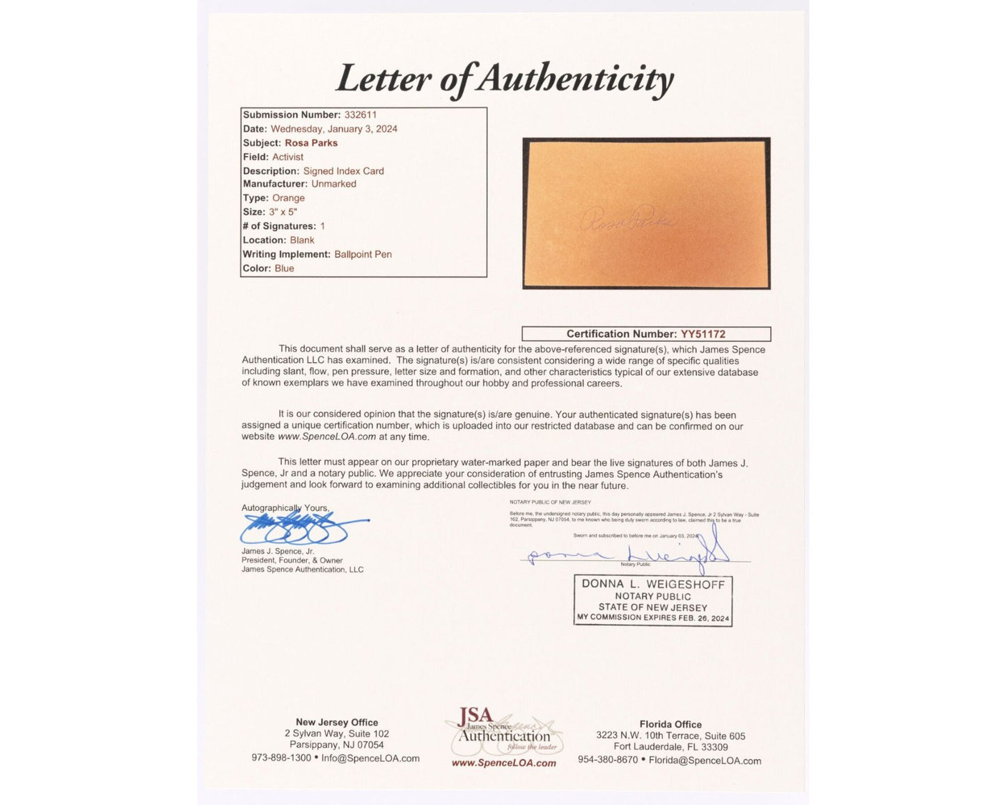 Civil Rights Icon Rosa Parks Signed Mugshot Matte Display! Bold Auto! JSA