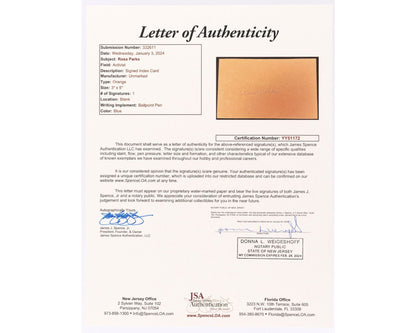 Civil Rights Icon Rosa Parks Signed Mugshot Matte Display! Bold Auto! JSA