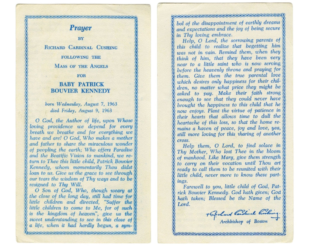 Rare Patrick Kennedy Prayer Card for Mass by Richard Cardinal Cushing