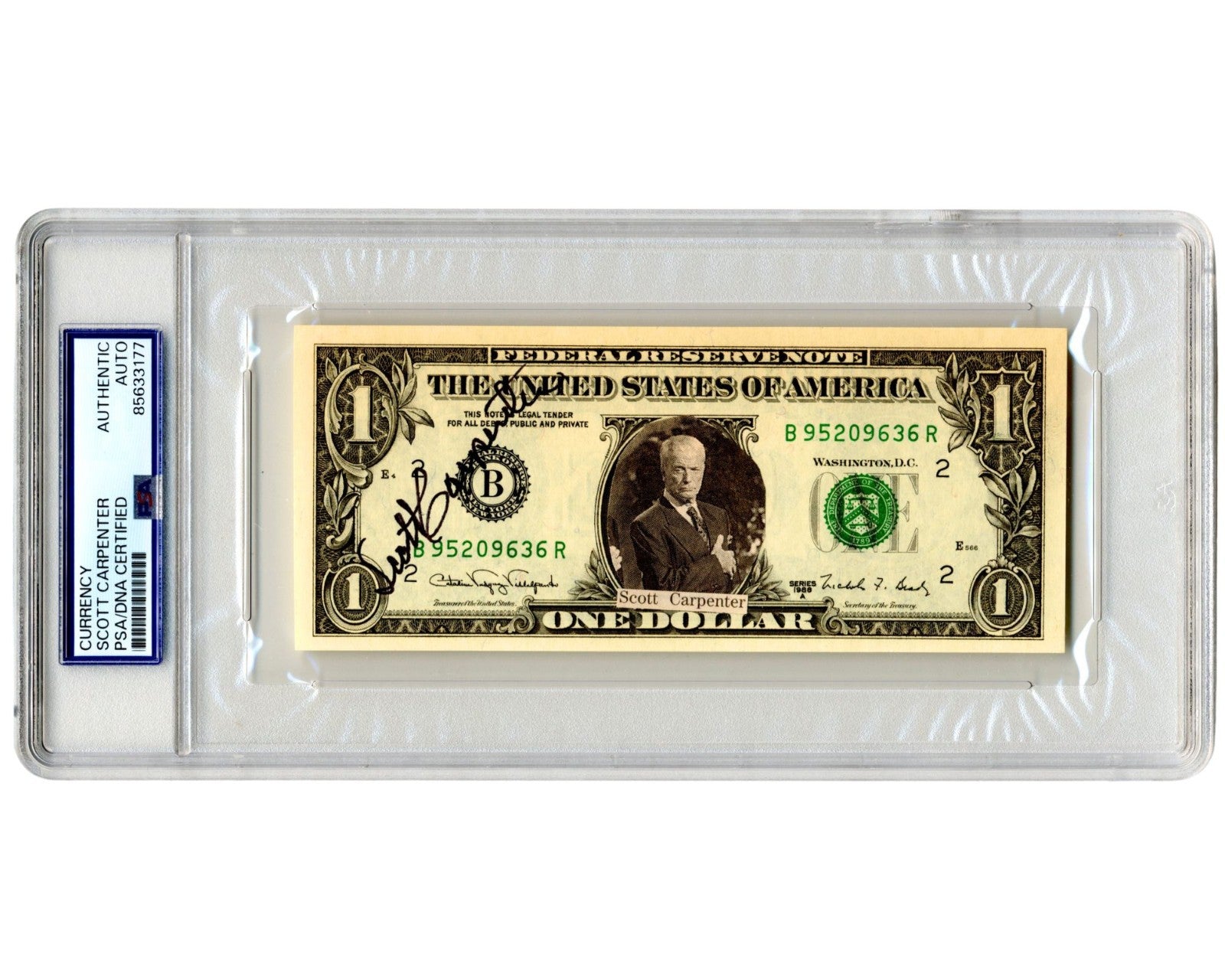 Mercury 7 Astronaut Scott Carpenter  Signed Currency $1 Dollar Bill PSA Auto