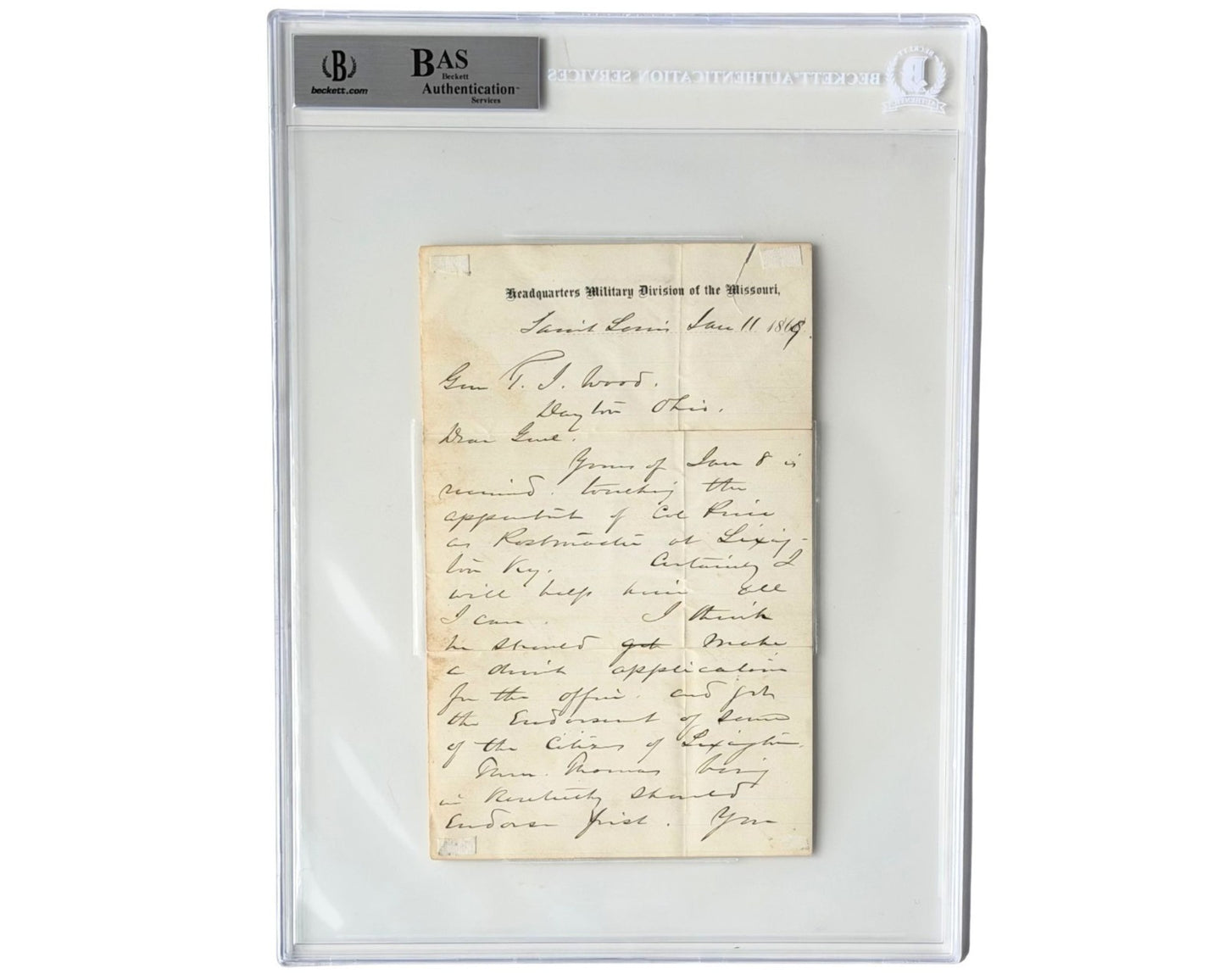 Civil War Union General W.T. Sherman Signed Letter to Gen Thomas Wood! BAS Auto
