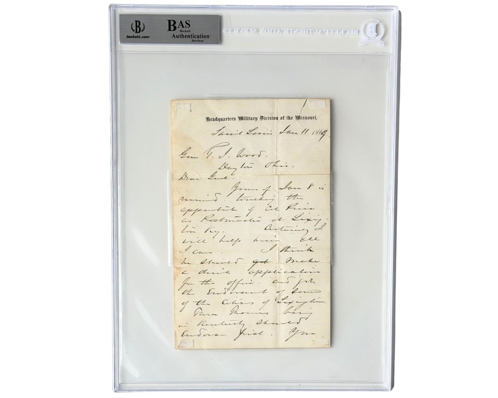 Civil War Union General W.T. Sherman Signed Letter to Gen Thomas Wood! BAS Auto