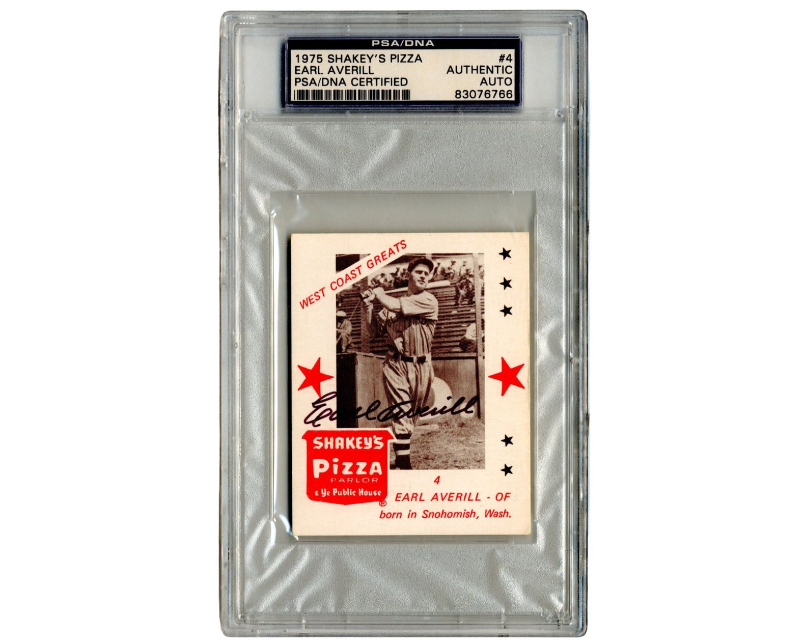 1975 Shakey's Pizza Earl Averill Autographed Card PSA Auto