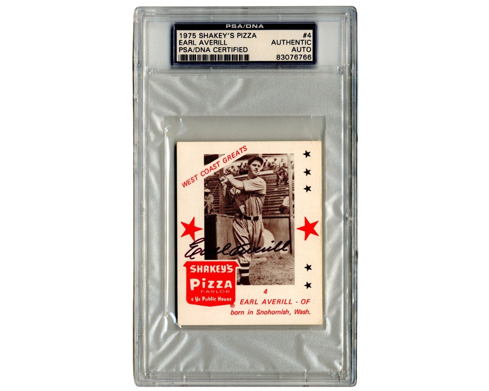 1975 Shakey's Pizza Earl Averill Autographed Card PSA Auto
