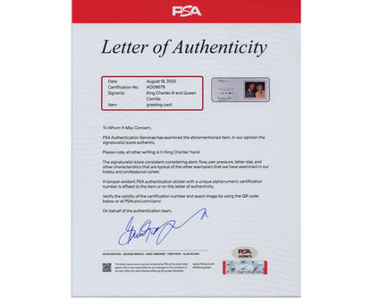 KING CHARLES III & QUEEN CONSORT CAMILLA Signed Christmas Card PSA Auto