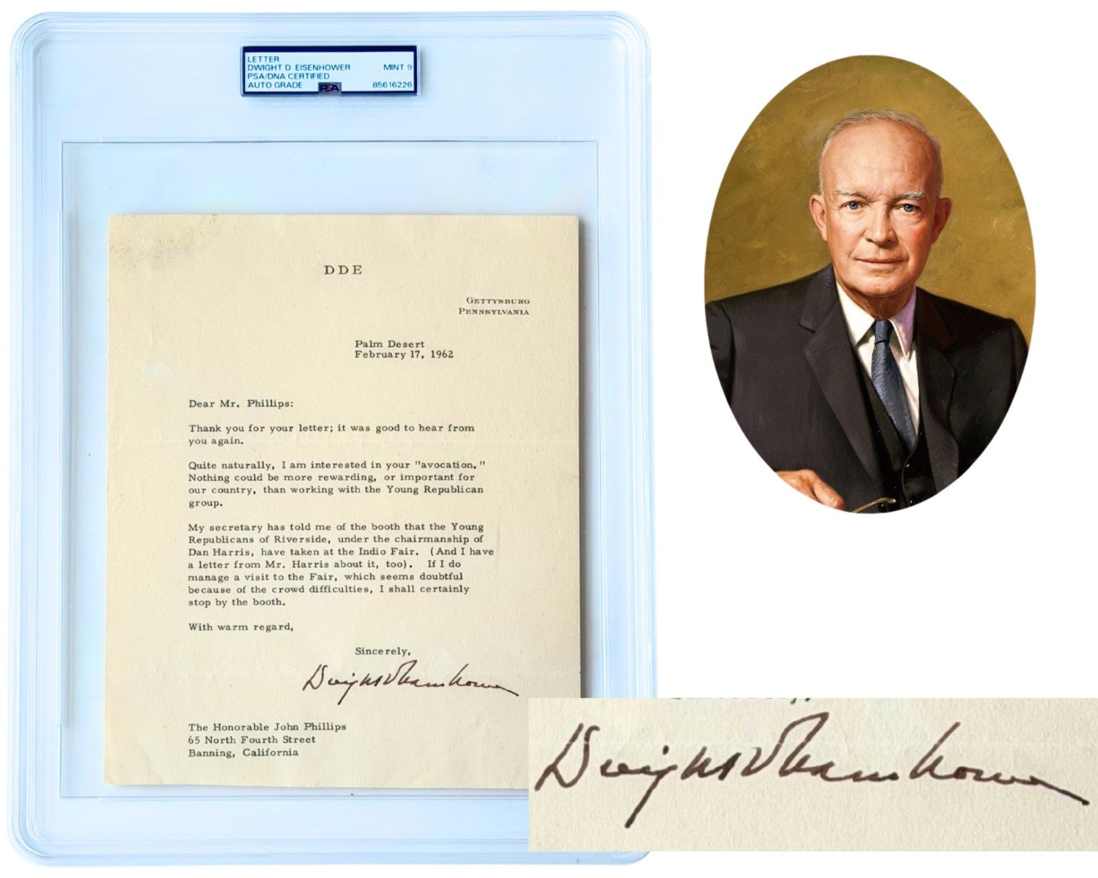 President Dwight Eisenhower Signed Letter PSA Gem Mint 10 Gettysburg Letterhead