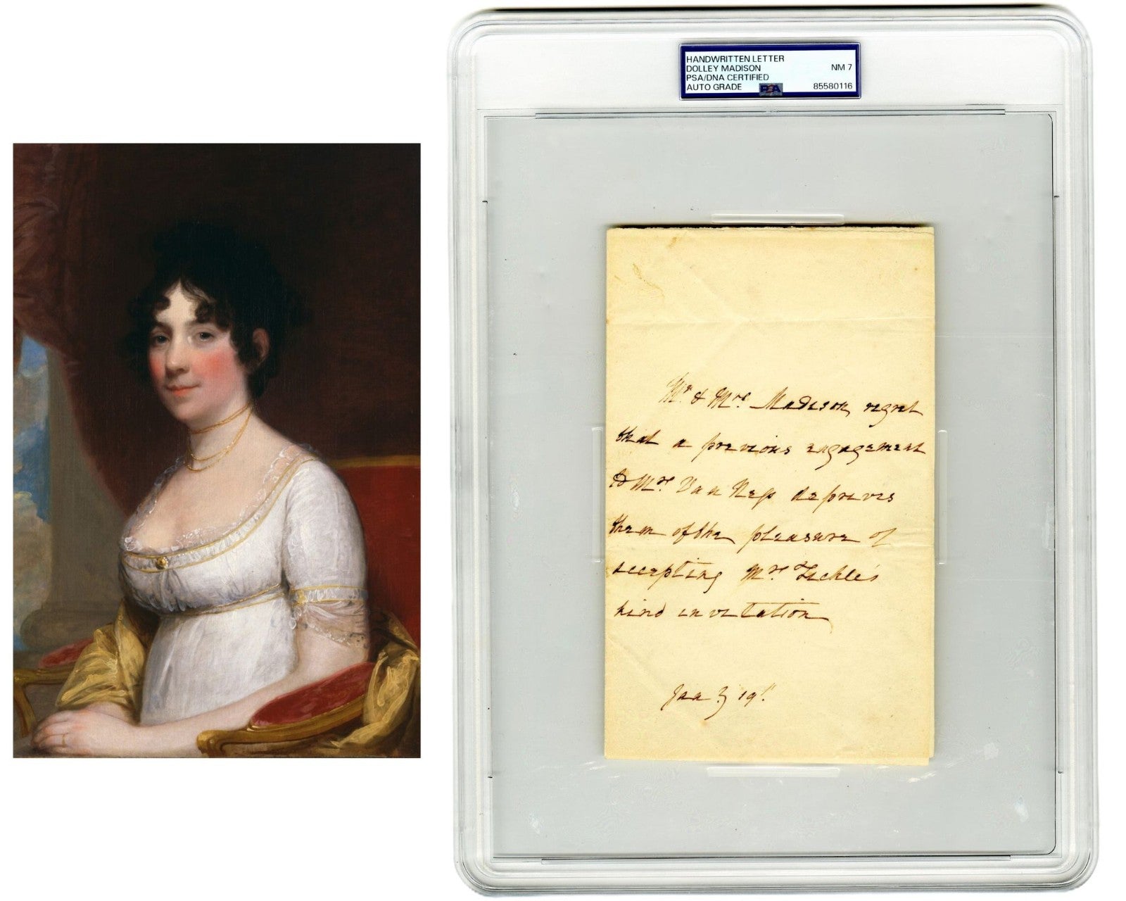 First Lady Dolley Madison Rare Signed Note Declining Invite! PSA/DNA Auto