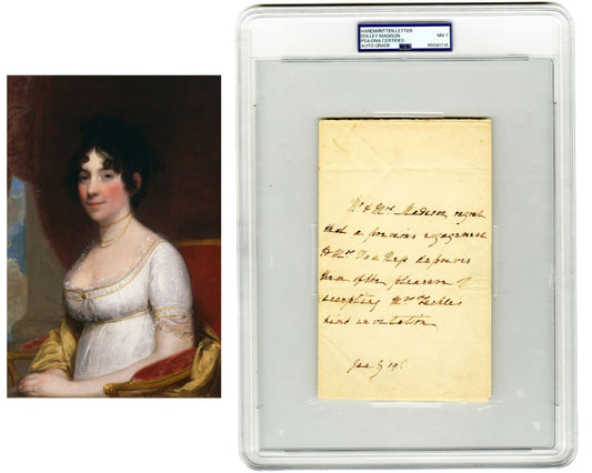 First Lady Dolley Madison Rare Signed Note Declining Invite! PSA/DNA Auto