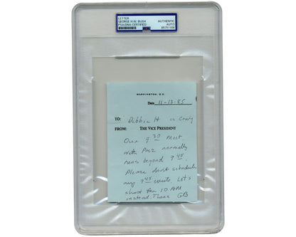 Vice President George H. W. Bush Signed Reagan W.H. Era Scheduling Note PSA Auto