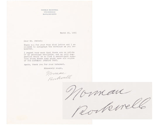 Norman Rockwell Signed Typed Letter "no prints of my paintings available"  JSA!