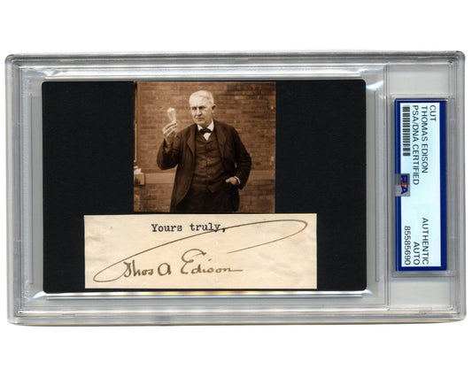 Inventor THOMAS EDISON Holding Light Bulb! Unique Cut Signature PSA/DNA Auto