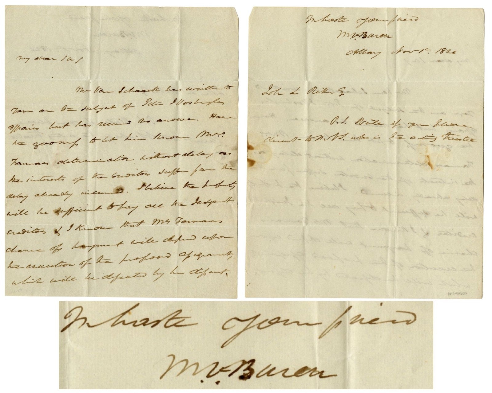 President Martin Van Buren Signed Letter Defending Estate Of NYer! PSA Auto