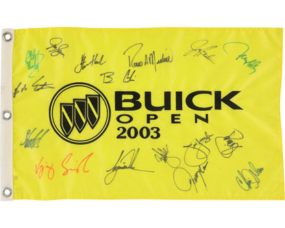 Tiger Woods, Vijay Singh & 14 More Signed 2003 Buick Open Flag PSA Auto