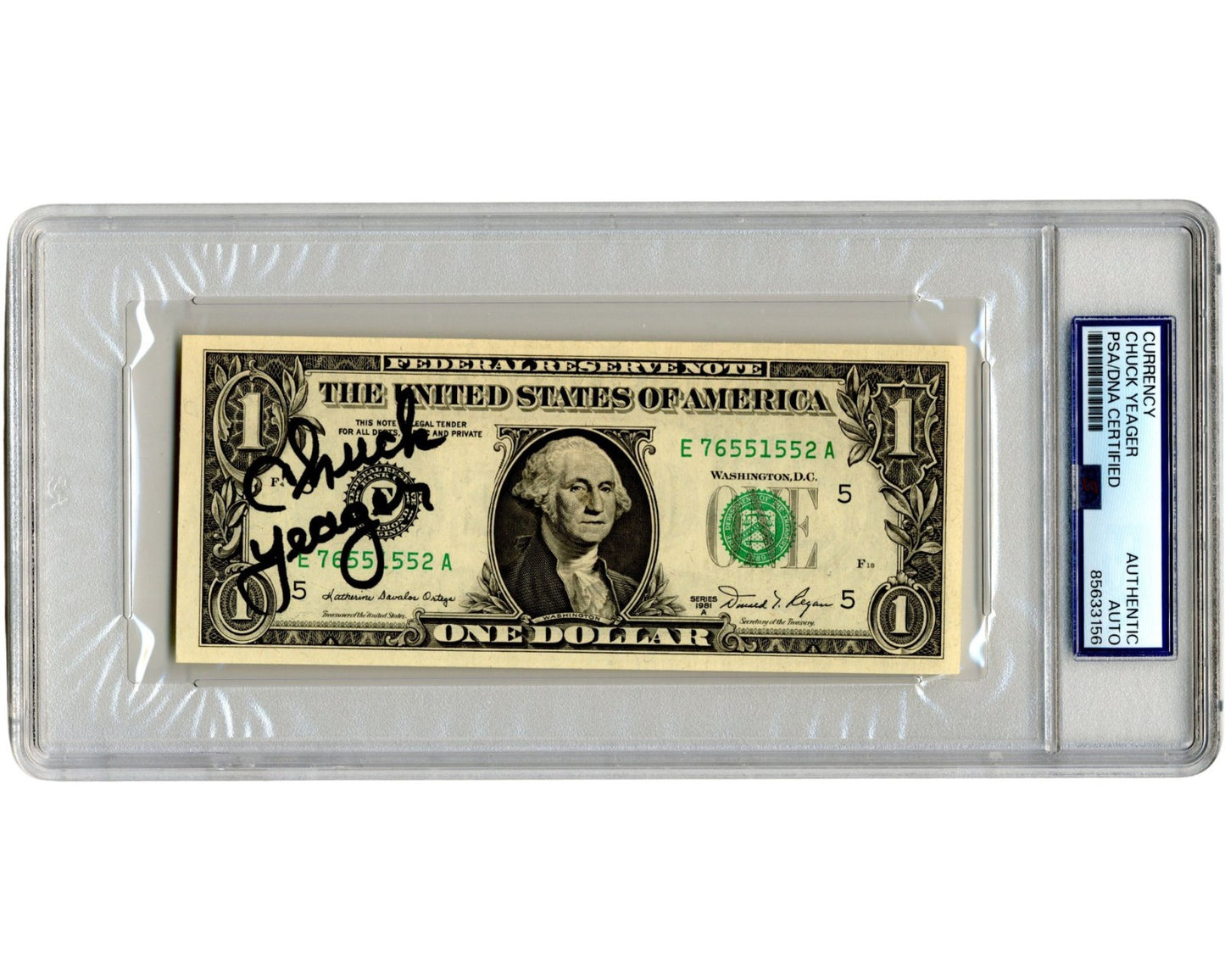General Chuck Yeager Signed Currency $1 Dollar Bill PSA Bold Auto