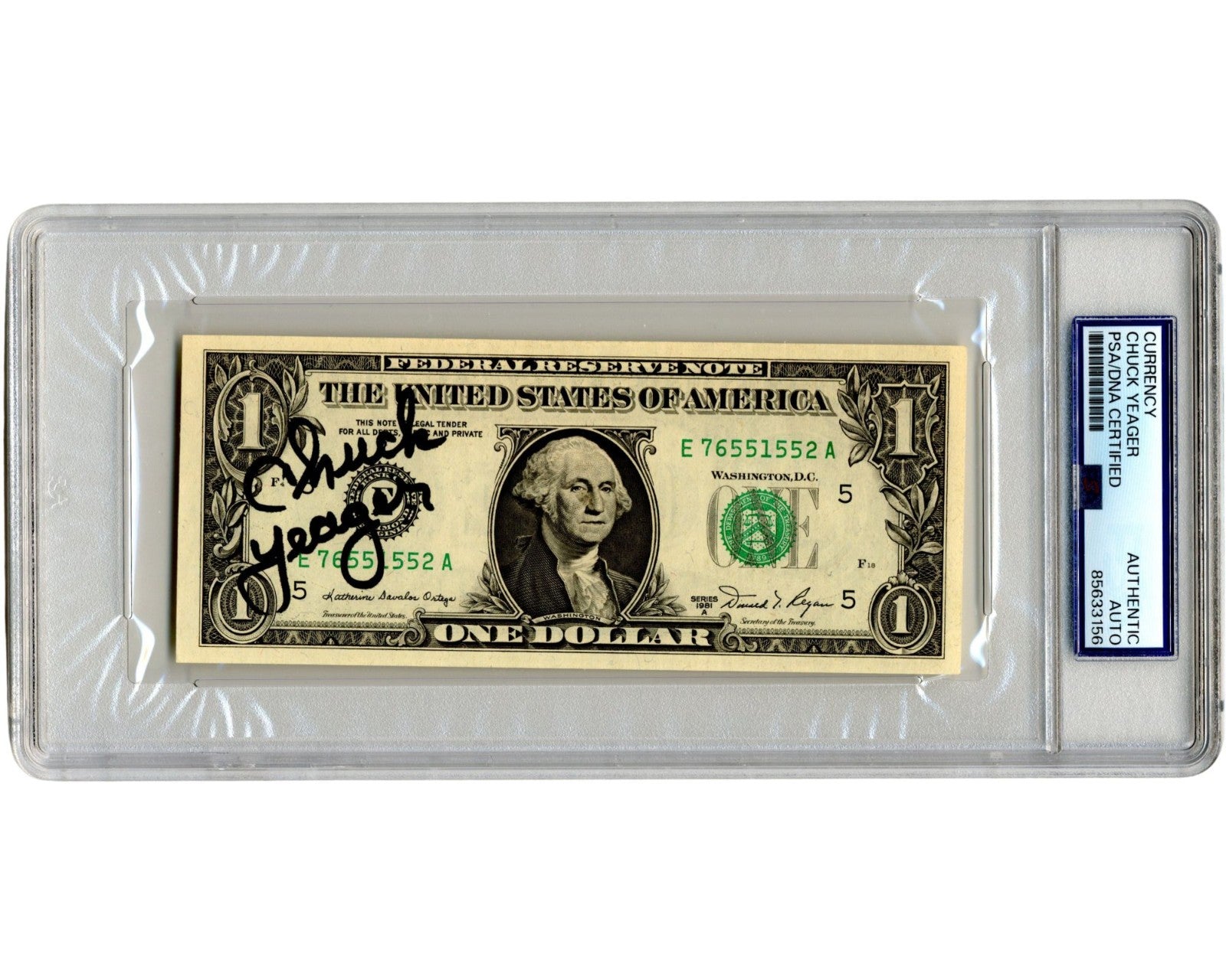 General Chuck Yeager Signed Currency $1 Dollar Bill PSA Bold Auto