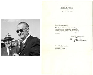 President Harry Truman Signed Letter on Lyndon Johnson Dallas Photograph! PSA