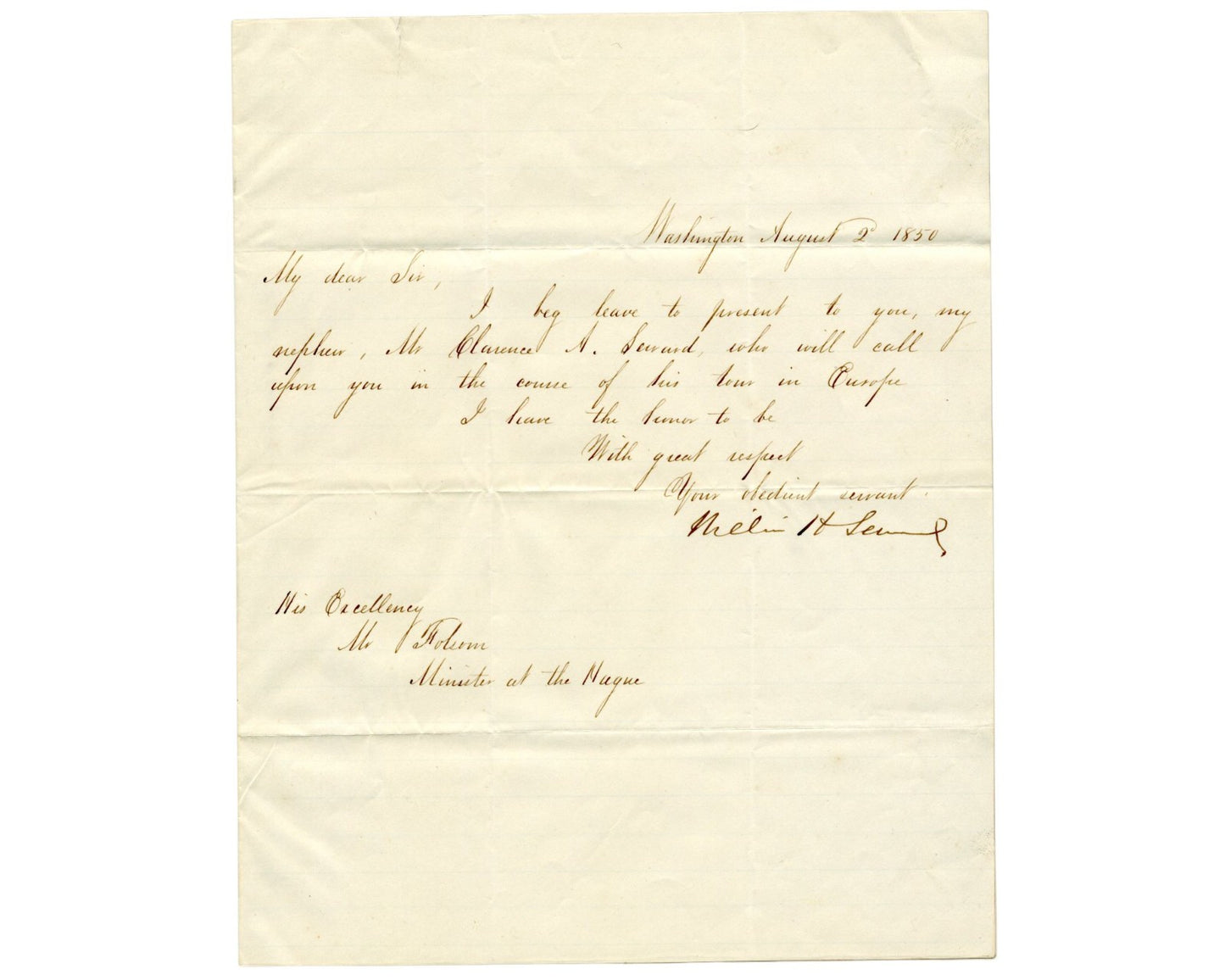 Lincoln's Sec. of State WILLIAM H. SEWARD 2x Signed Introduction Letter BAS