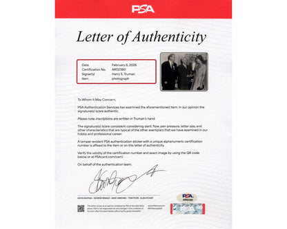 President Harry Truman Unique Signed Original Photograph PSA Auto