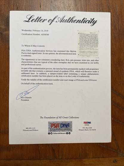 Melvin Purvis FBI Agent Lead on Dillinger & Baby Face Nelson Signed Letter PSA